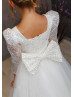 Square Neck Sparkly Lace Tulle Ankle Length Flower Girl Dress